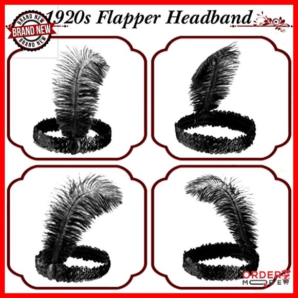 30-Piece Flapper Headband Set for Women, 1920s Costume Accessory, Stretchy